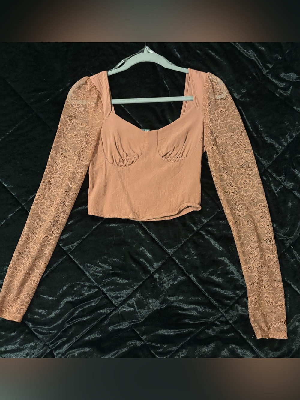 Wild Fable Women's Lace Sleeve Square Neck Crop Top in xs